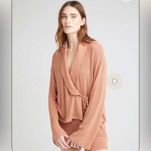 Richer Poorer Textured Wrap Cardigan in Warm Rust
